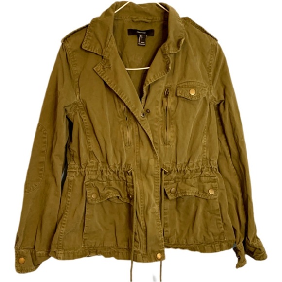 Forever 21 olive green military fatigue style jacket with cargo pockets Sz S - Picture 1 of 11